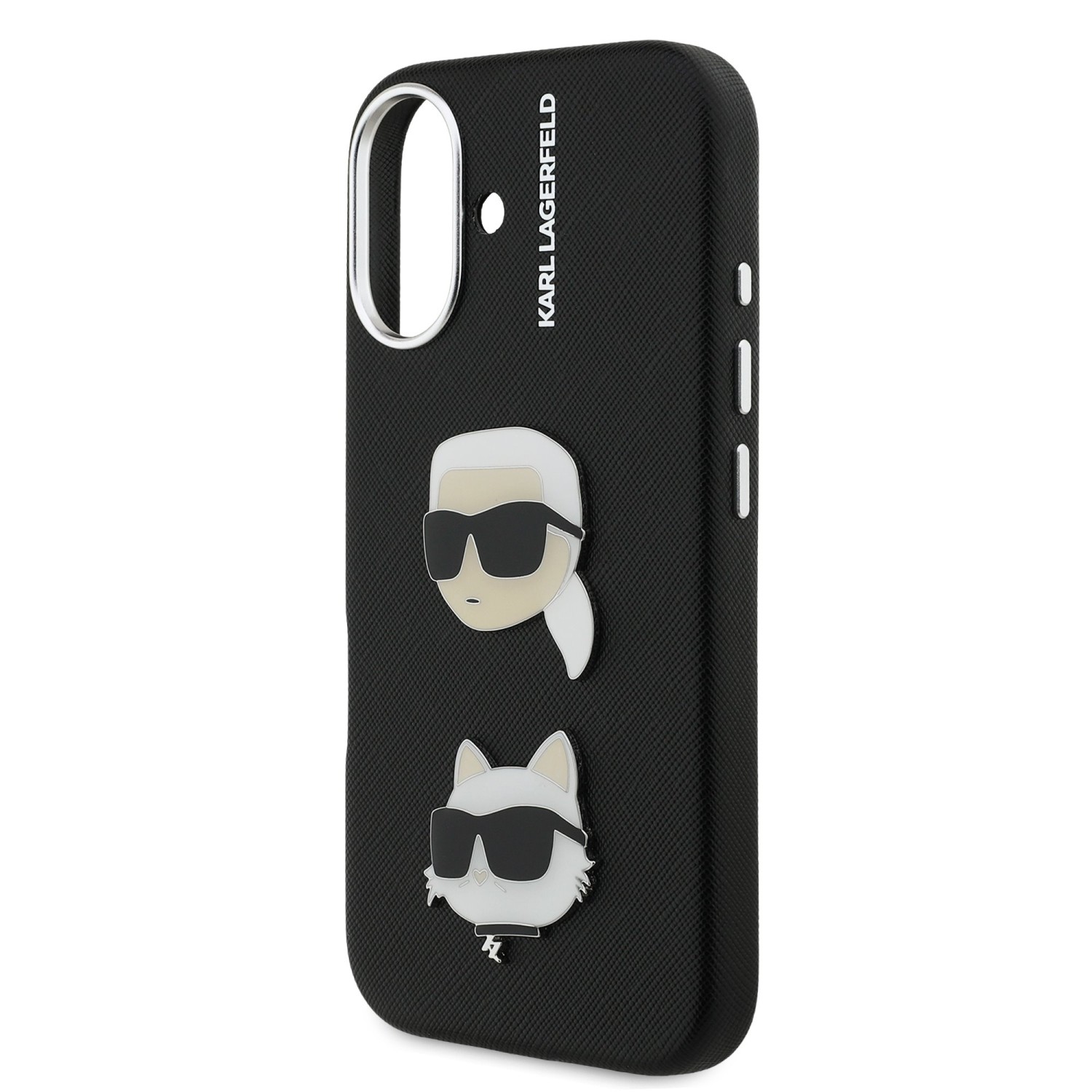 Karl Lagerfeld Grained PU K&CH Heads Zadní Kryt pro iPhone 16 Black