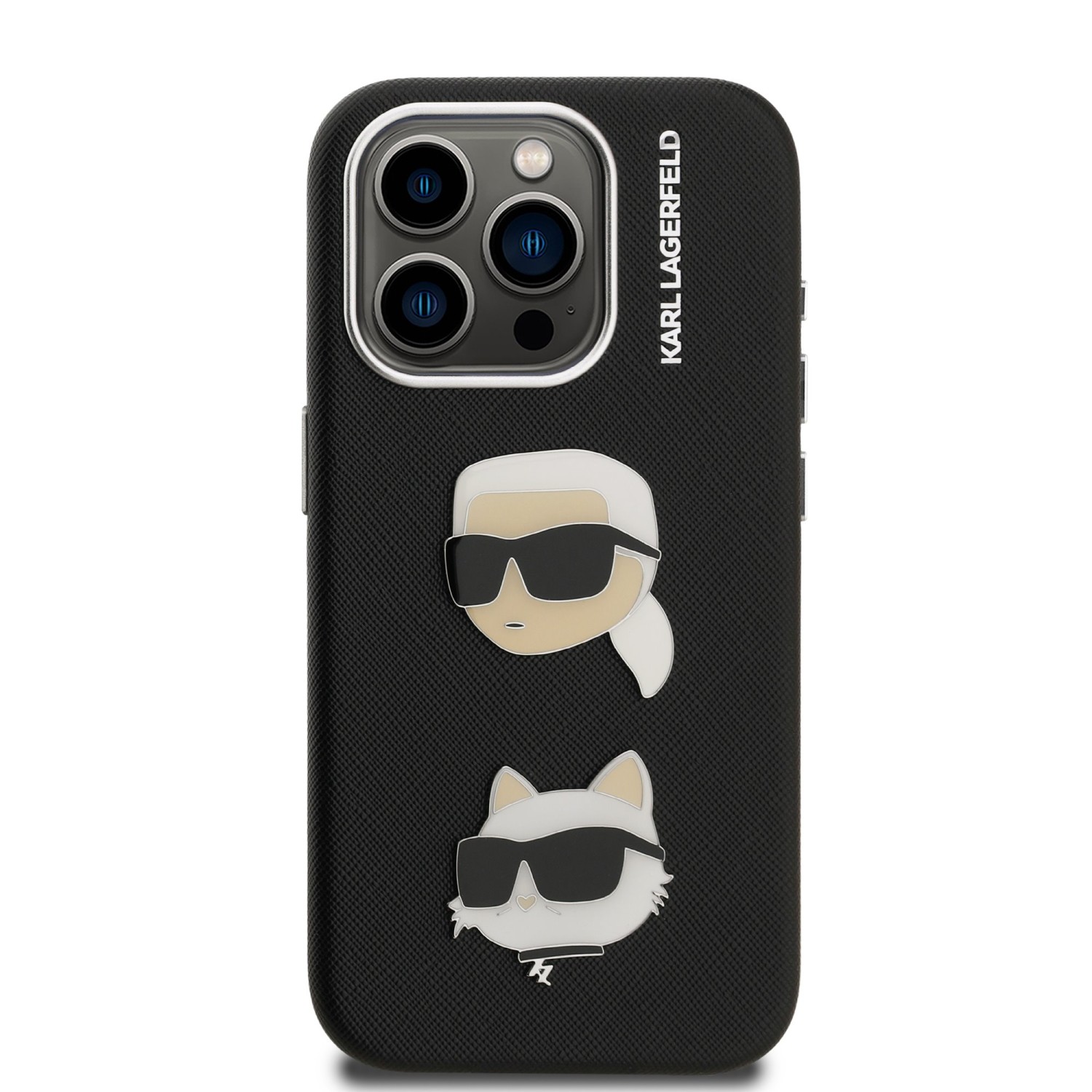 Karl Lagerfeld Grained PU K&CH Heads Zadní Kryt pro iPhone 15 Pro Max Black
