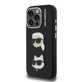 Zadný kryt Karl Lagerfeld Grained PU K&amp;CH Heads pre Apple iPhone 15 Pro, čierna