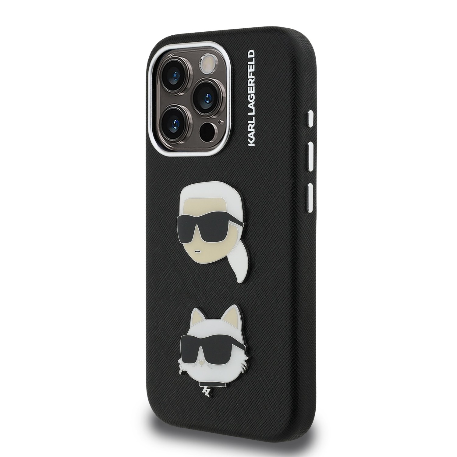 Karl Lagerfeld Grained PU K&CH Heads Zadní Kryt pro iPhone 15 Pro Black