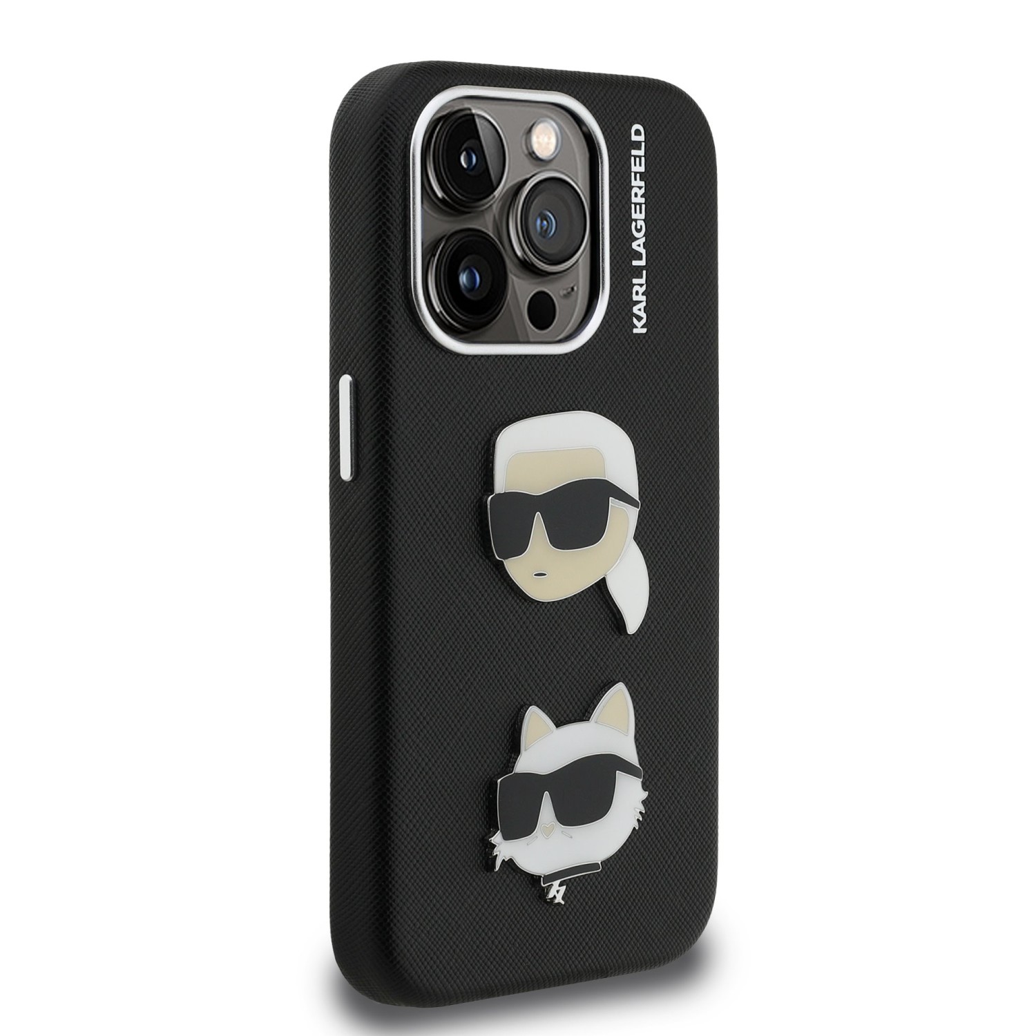 Karl Lagerfeld Grained PU K&CH Heads Zadní Kryt pro iPhone 15 Pro Black