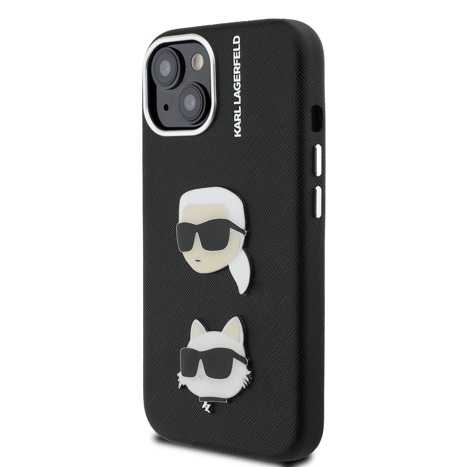 Karl Lagerfeld Grained PU K&CH Heads Zadní Kryt pro iPhone 15 Black