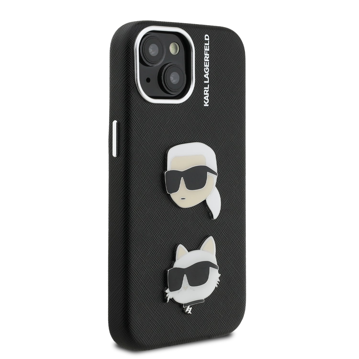 Karl Lagerfeld Grained PU K&CH Heads Zadní Kryt pro iPhone 15 Black