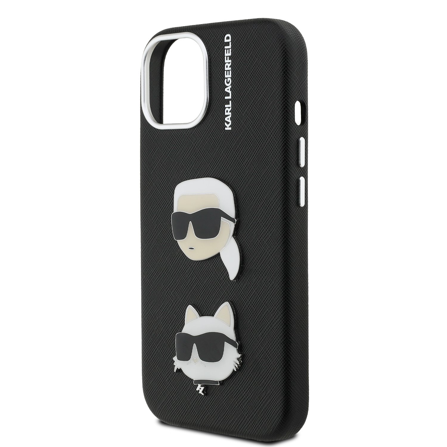 Karl Lagerfeld Grained PU K&CH Heads Zadní Kryt pro iPhone 15 Black
