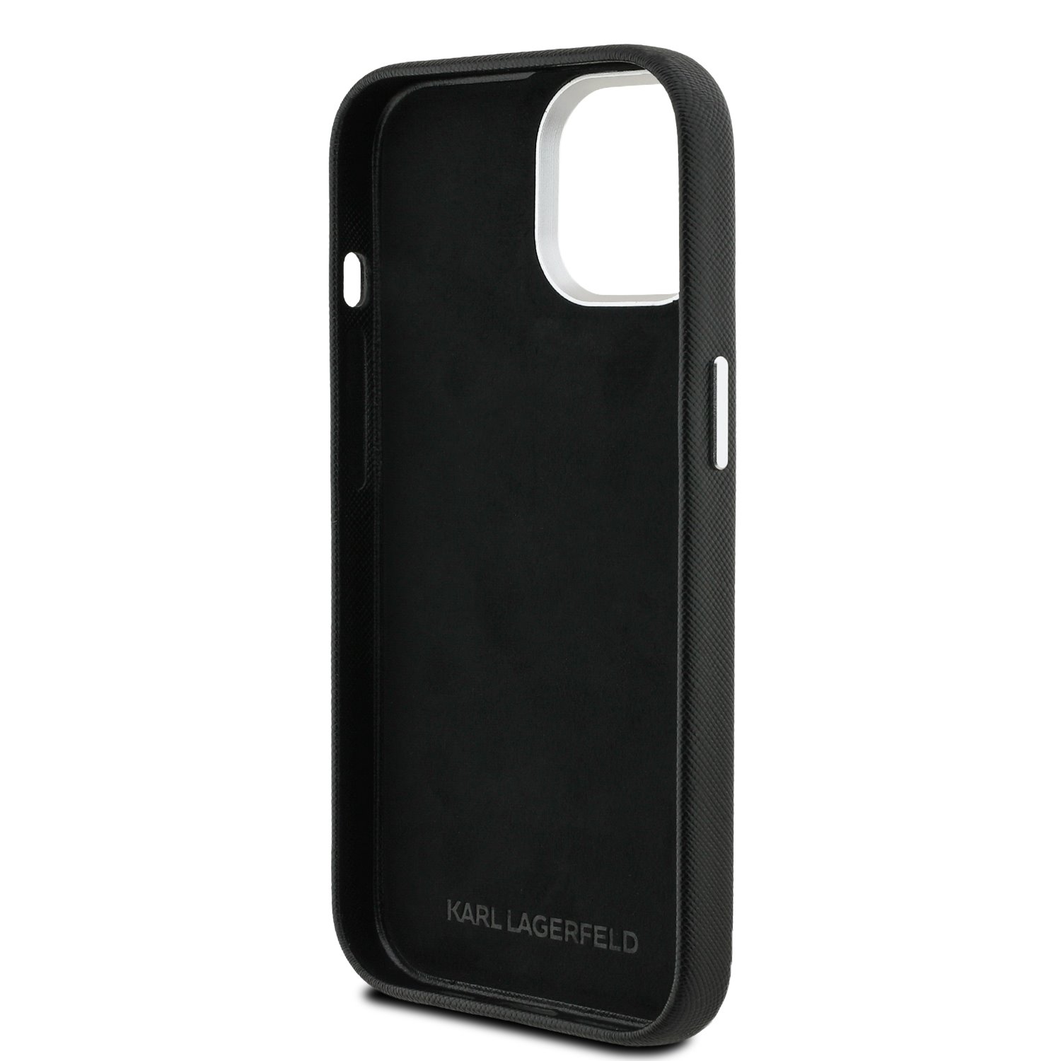Karl Lagerfeld Grained PU K&CH Heads Zadní Kryt pro iPhone 15 Black