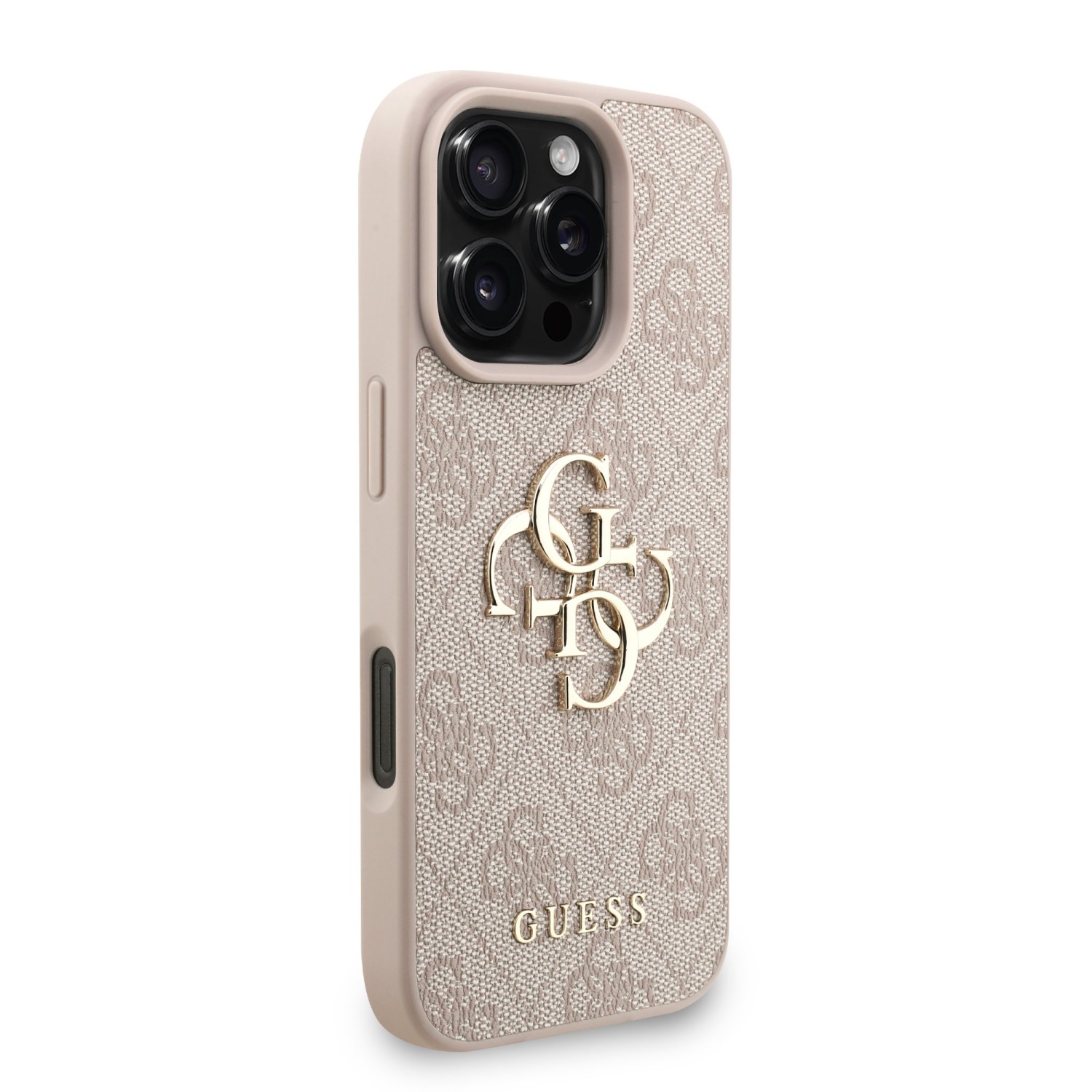 Guess PU 4G Metal Logo Strap Zadní Kryt pro iPhone 16 Pro Max Pink