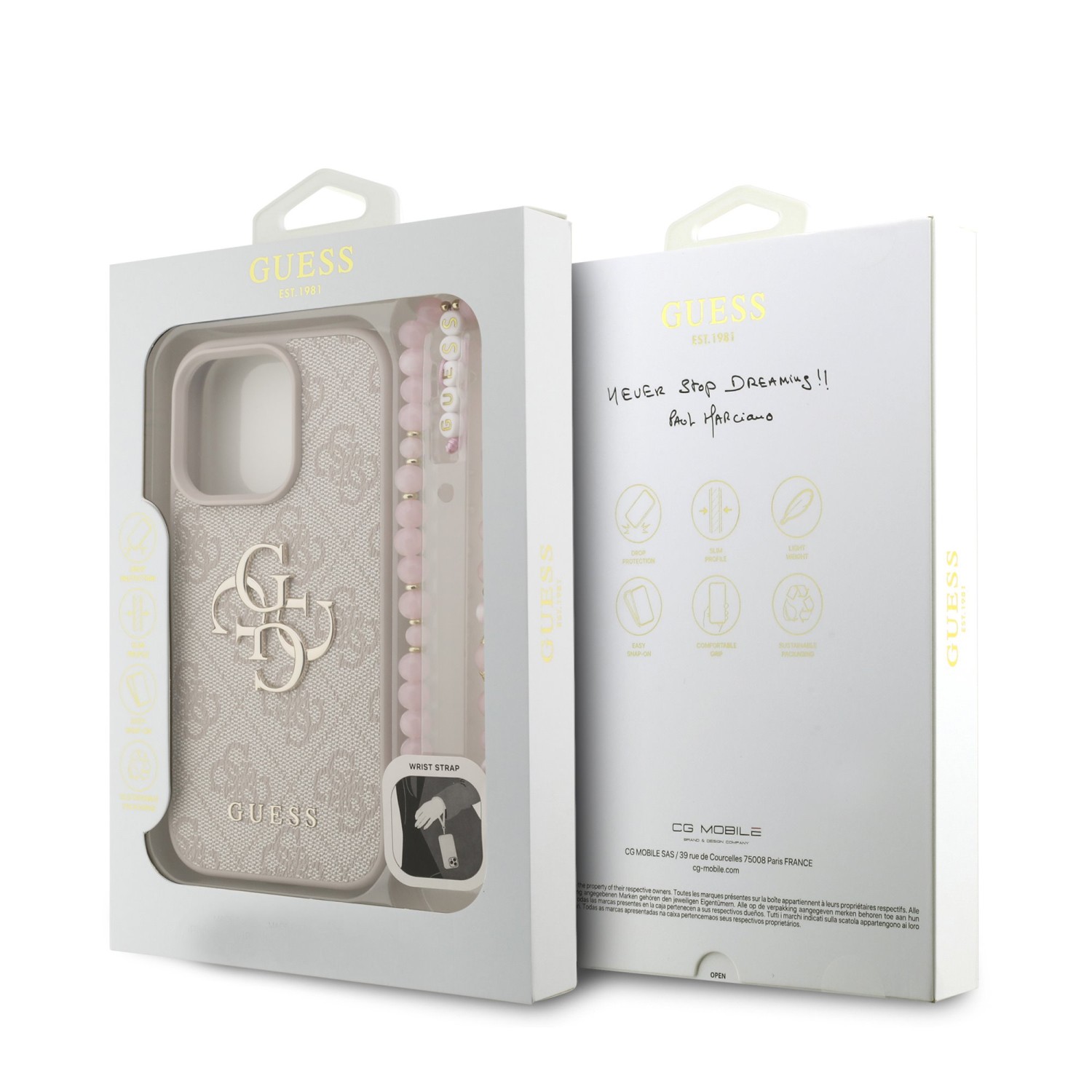 Guess PU 4G Metal Logo Strap Zadní Kryt pro iPhone 16 Pro Max Pink