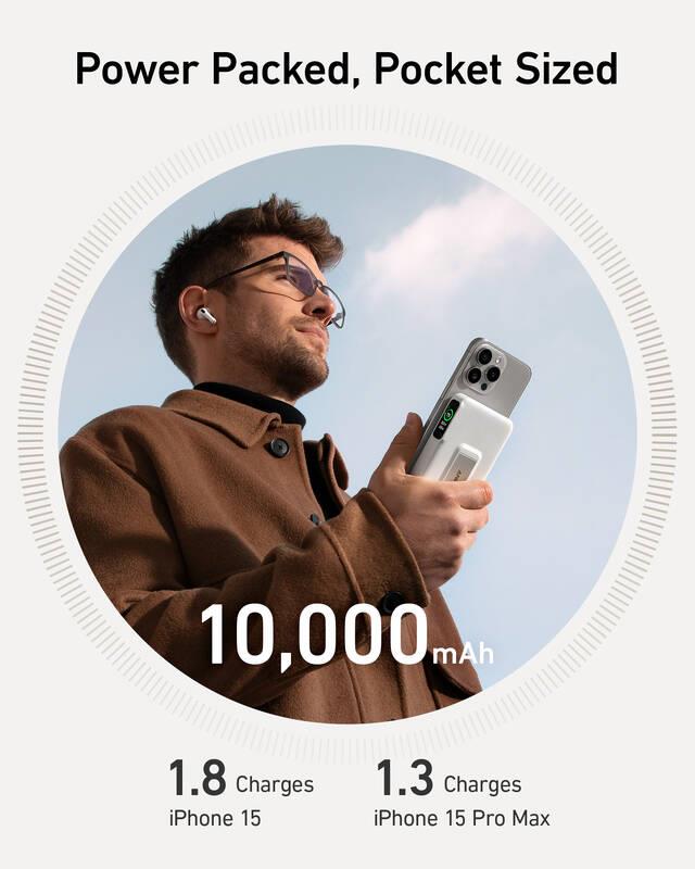 Anker MagGo 10000mAh, Bezdrátová powerbanka 27W bílá
