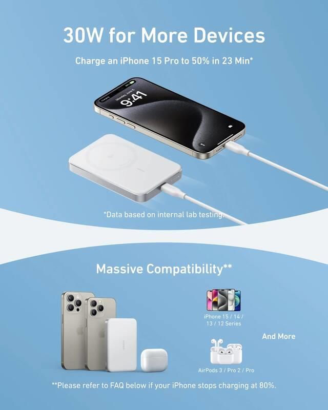 Anker MagGo 10000mAh Bezdrátová powerbanka 30W bílá