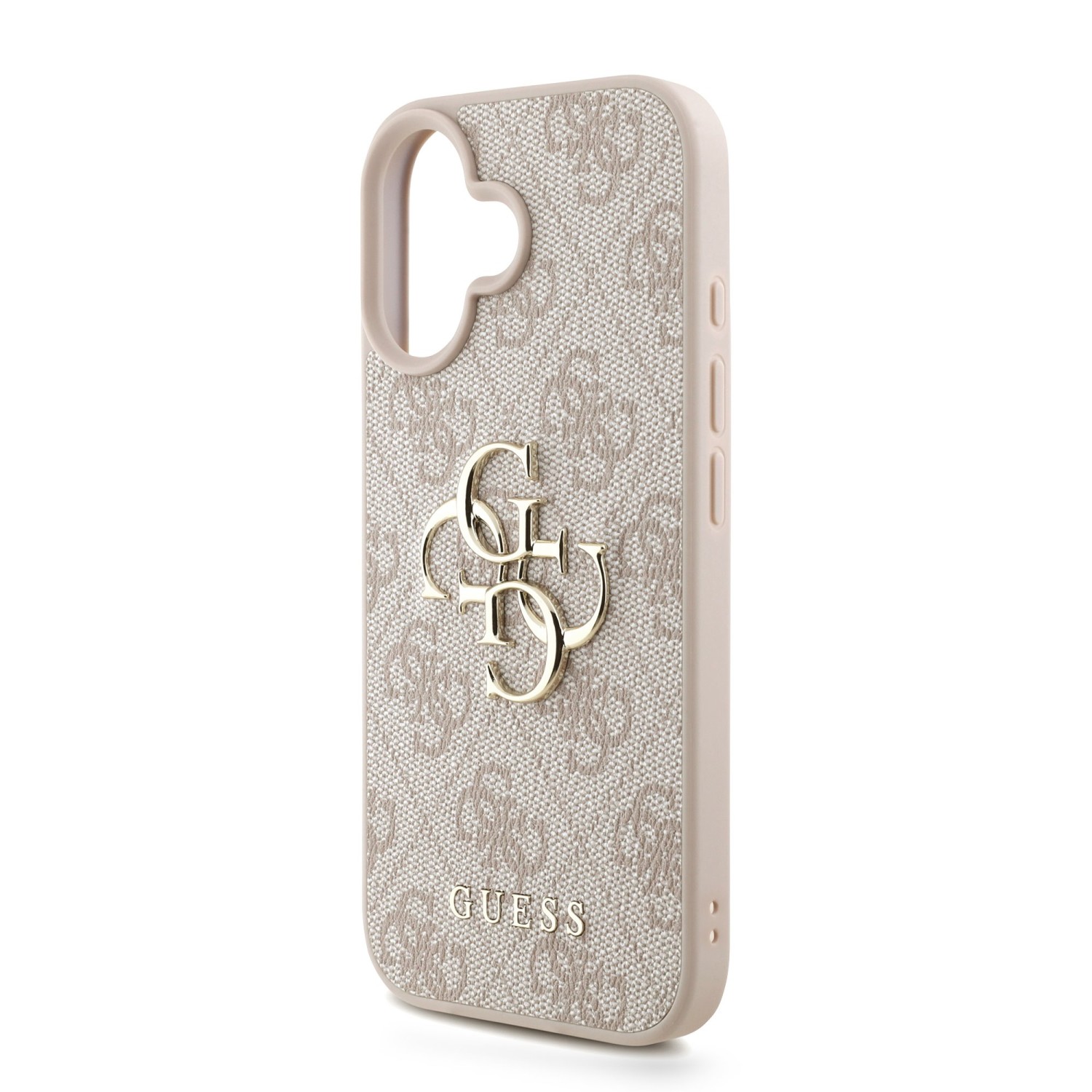Guess PU 4G Metal Logo Strap Zadní Kryt pro iPhone 16 Pink