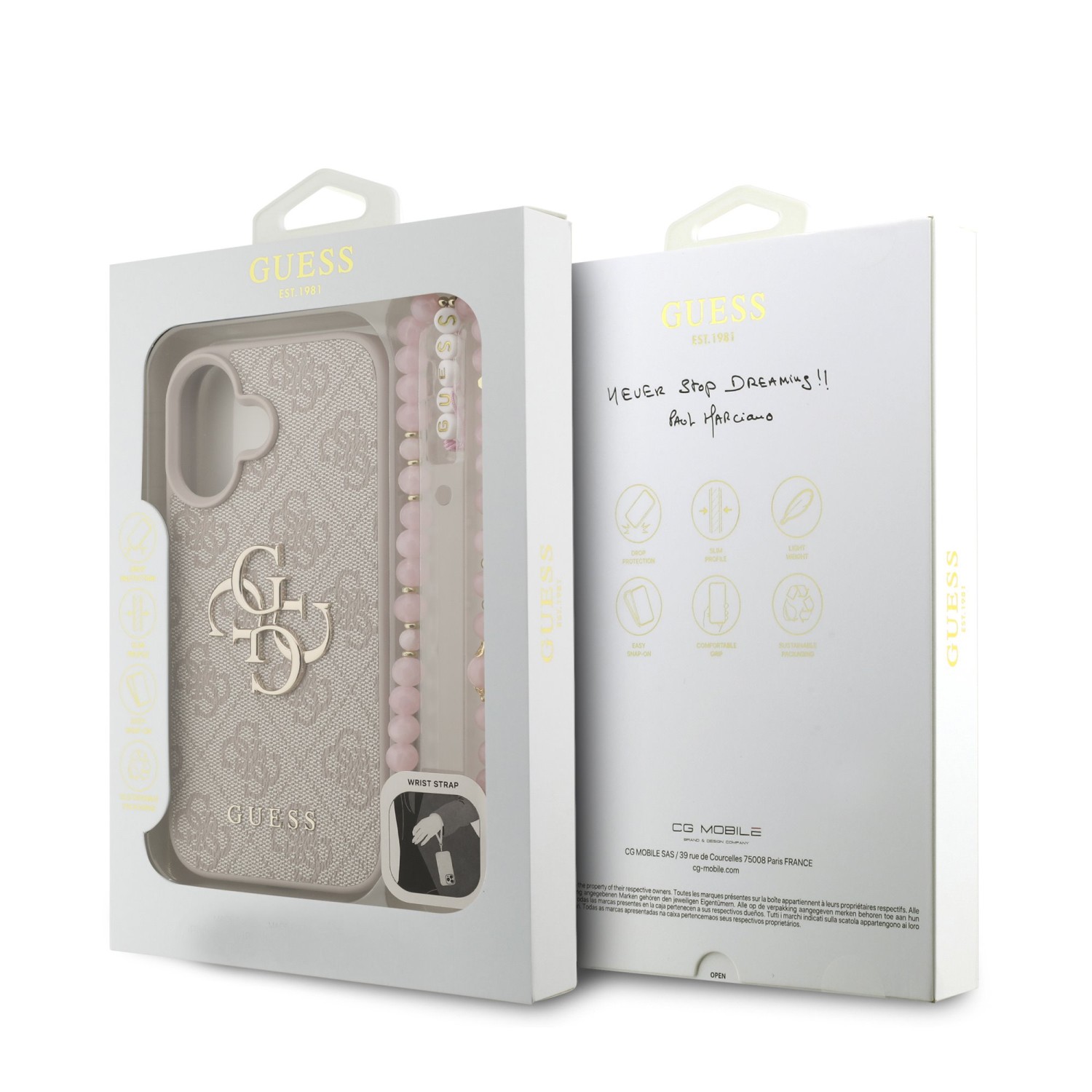 Guess PU 4G Metal Logo Strap Zadní Kryt pro iPhone 16 Pink