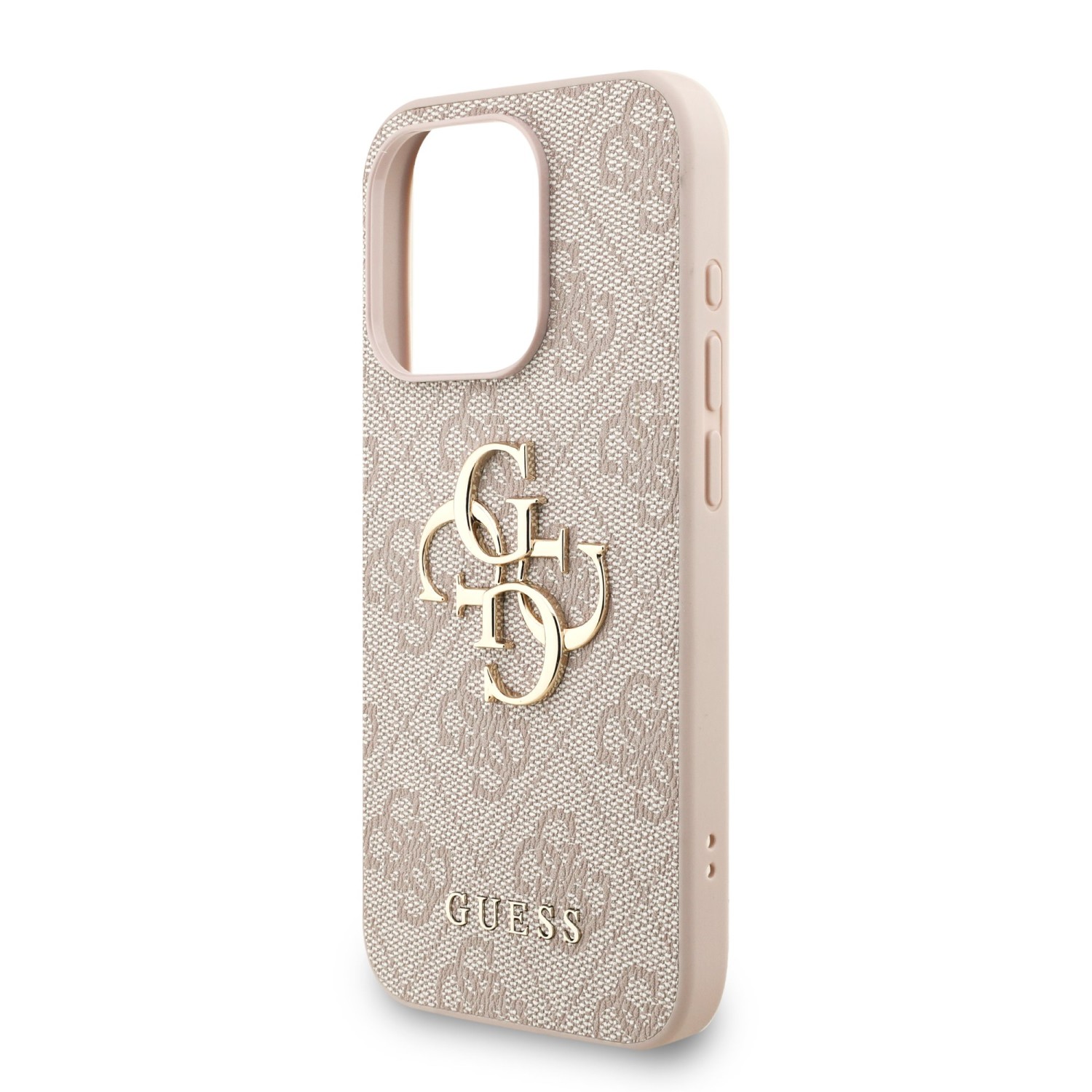 Guess PU 4G Metal Logo Strap Zadní Kryt pro iPhone 15 Pro Pink