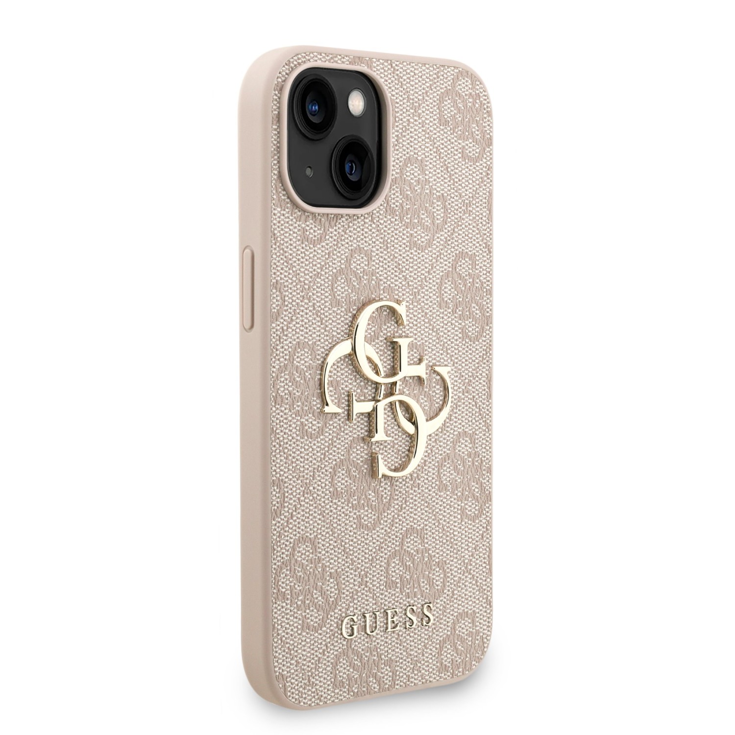 Guess PU 4G Metal Logo Strap Zadní Kryt pro iPhone 15 Pink