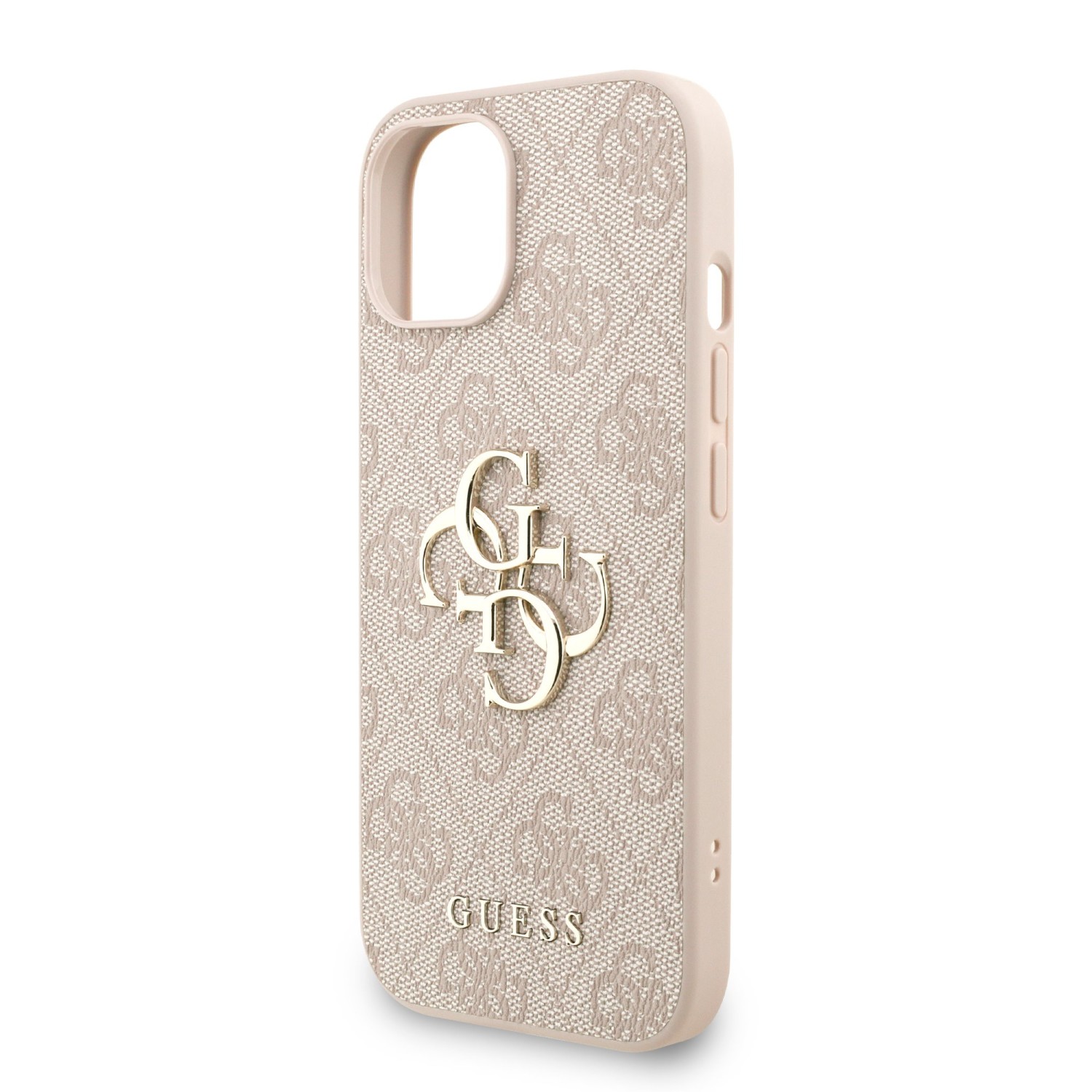Guess PU 4G Metal Logo Strap Zadní Kryt pro iPhone 15 Pink