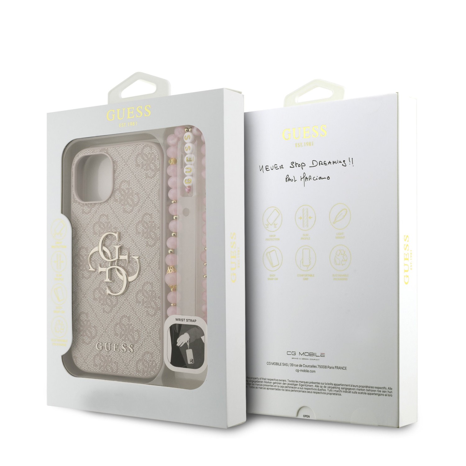 Guess PU 4G Metal Logo Strap Zadní Kryt pro iPhone 15 Pink