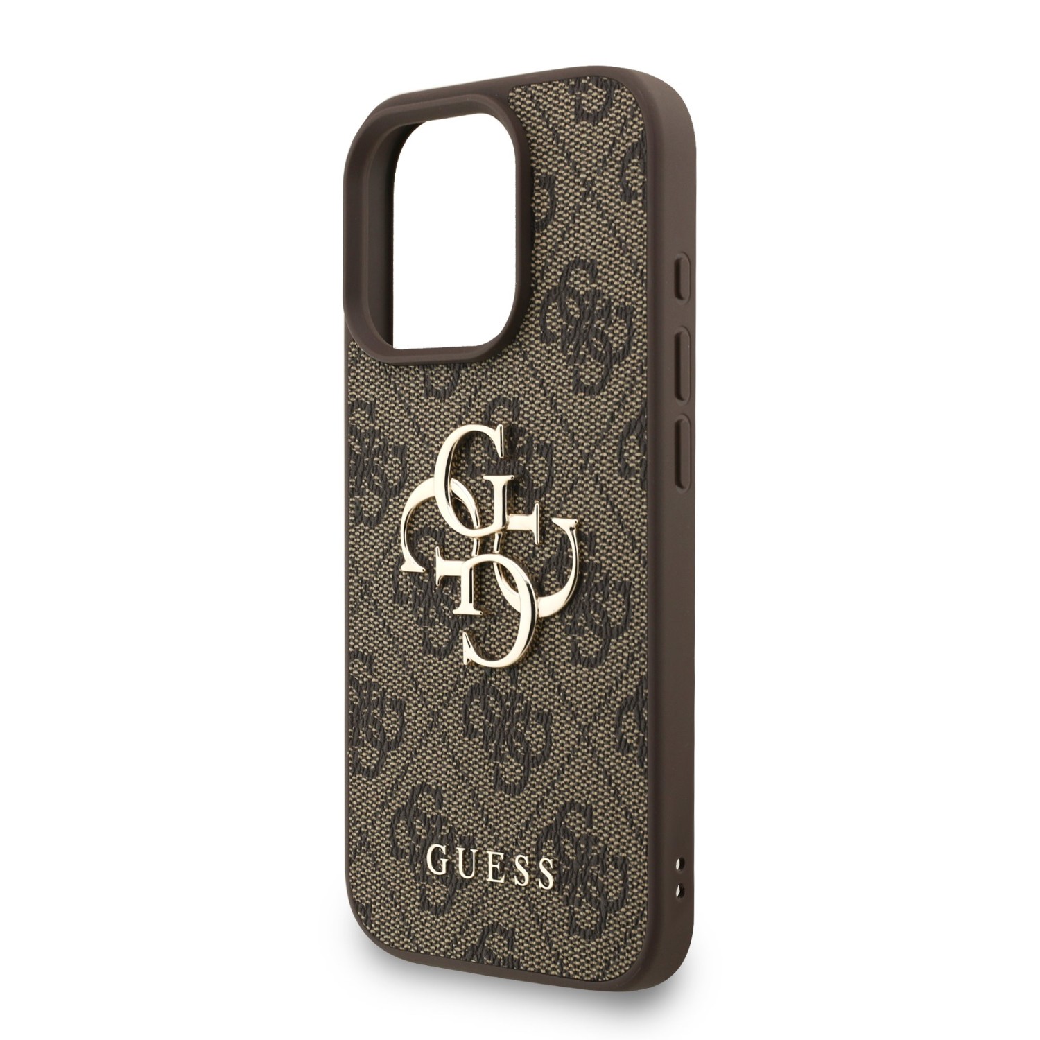 Guess PU 4G Metal Logo Strap Zadní Kryt pro iPhone 16 Pro Max Brown