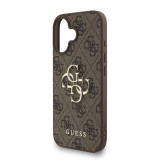 Guess PU 4G Metal Logo Strap Zadní Kryt pro iPhone 16 Brown