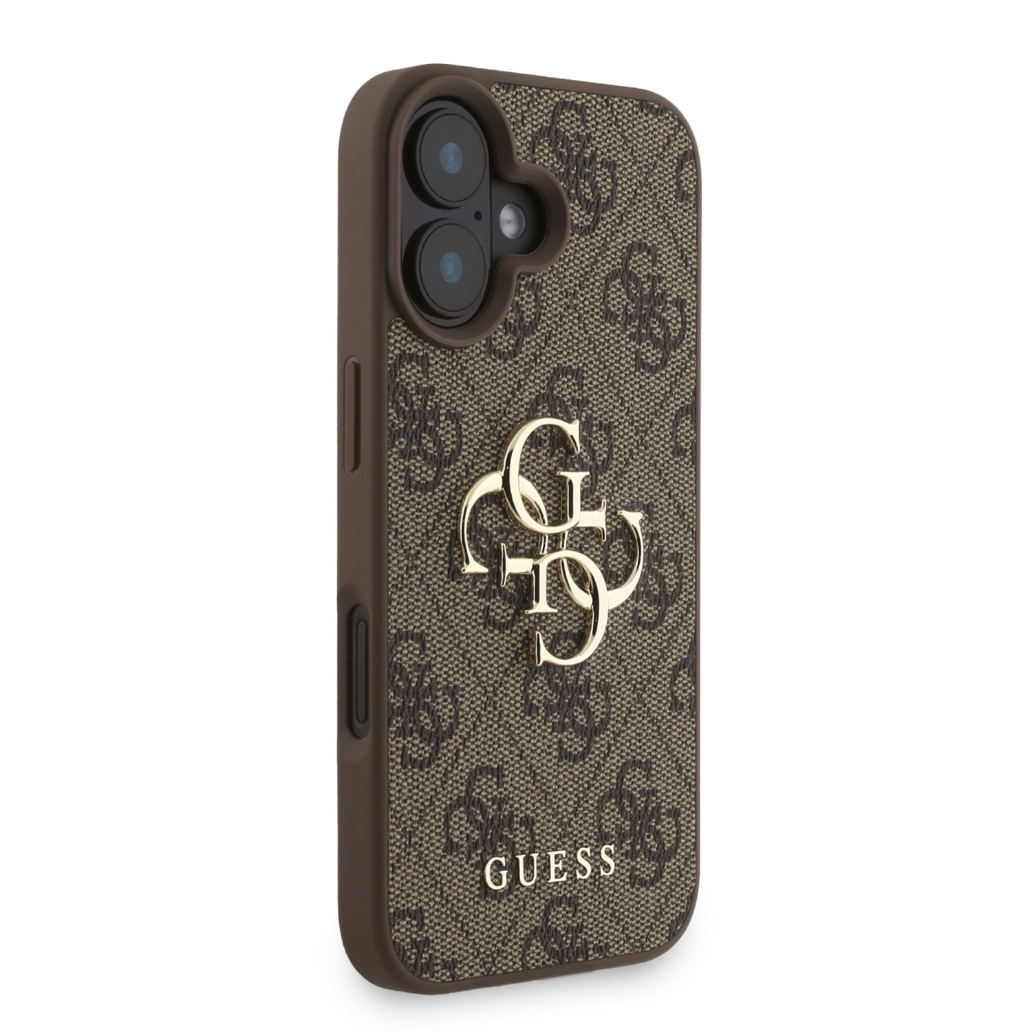 Guess PU 4G Metal Logo Strap Zadní Kryt pro iPhone 16 Brown