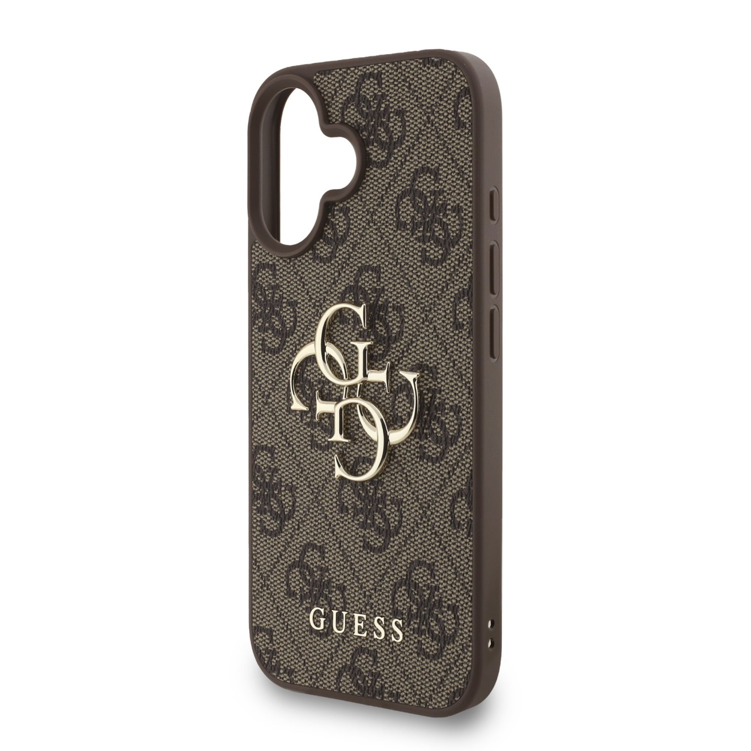 Guess PU 4G Metal Logo Strap Zadní Kryt pro iPhone 16 Brown