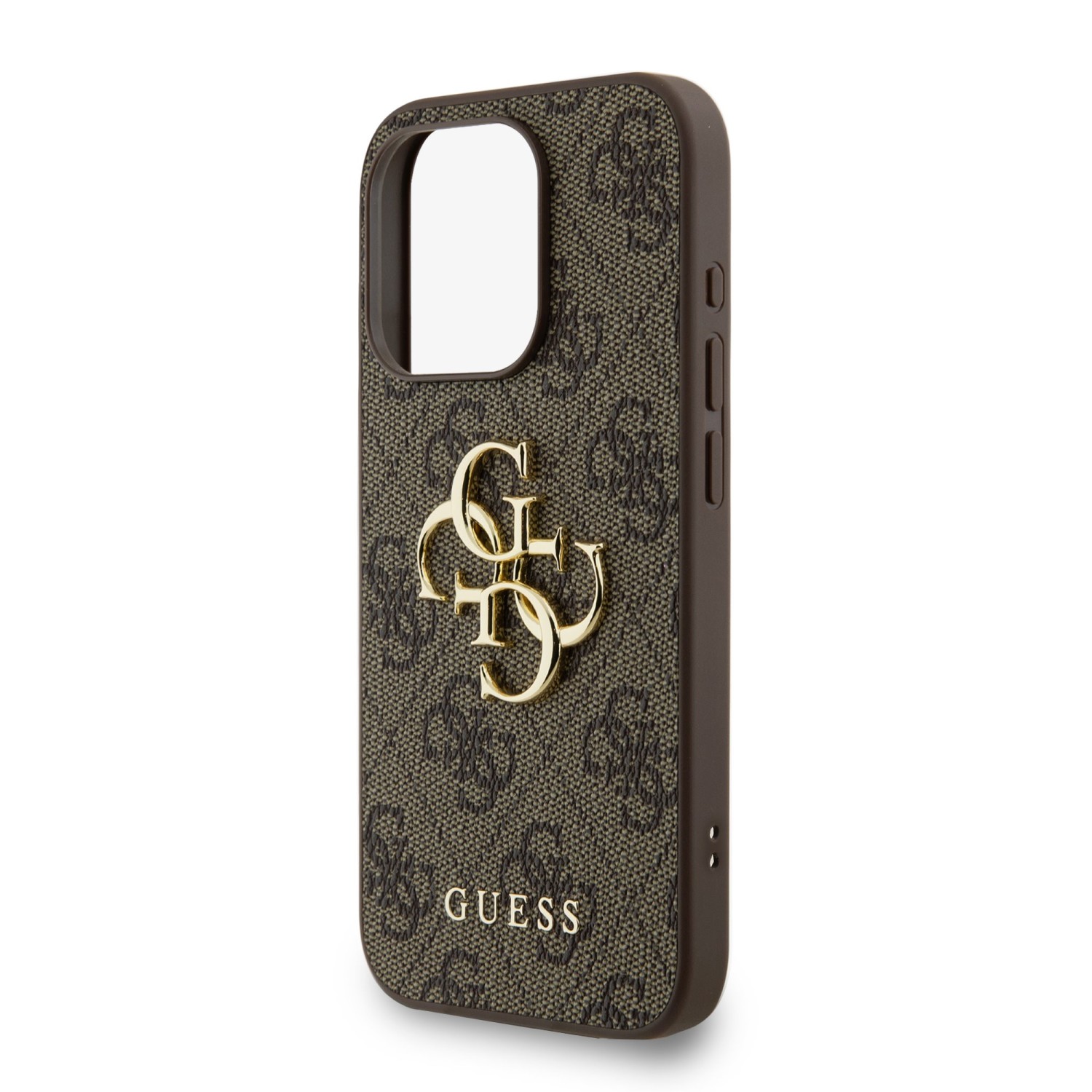 Guess PU 4G Metal Logo Strap Zadní Kryt pro iPhone 15 Pro Max Brown