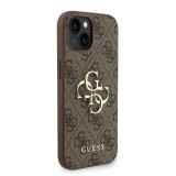 Guess PU 4G Metal Logo Strap Zadní Kryt pro iPhone 15 Brown