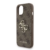 Guess PU 4G Metal Logo Strap Zadní Kryt pro iPhone 15 Brown