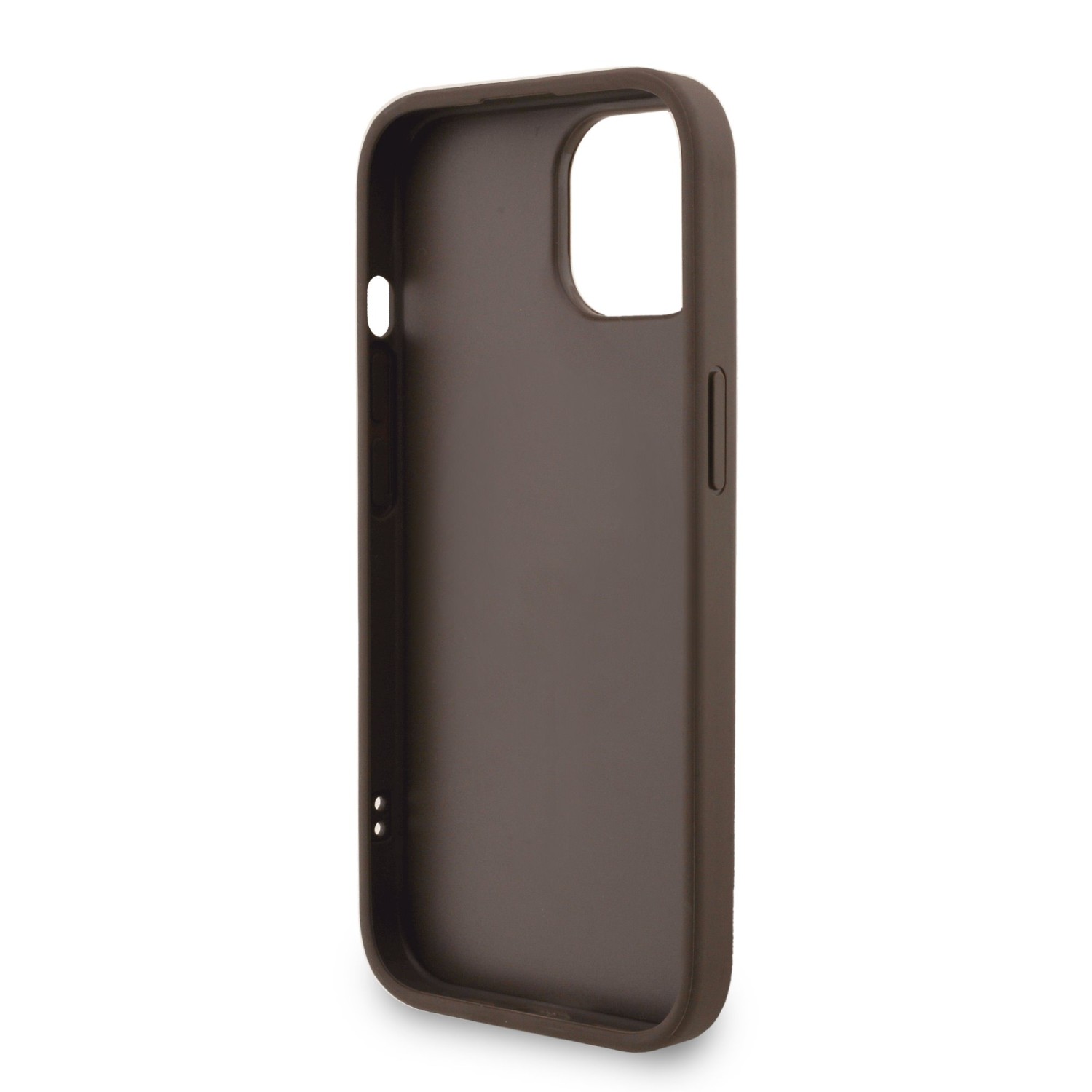 Guess PU 4G Metal Logo Strap Zadní Kryt pro iPhone 15 Brown