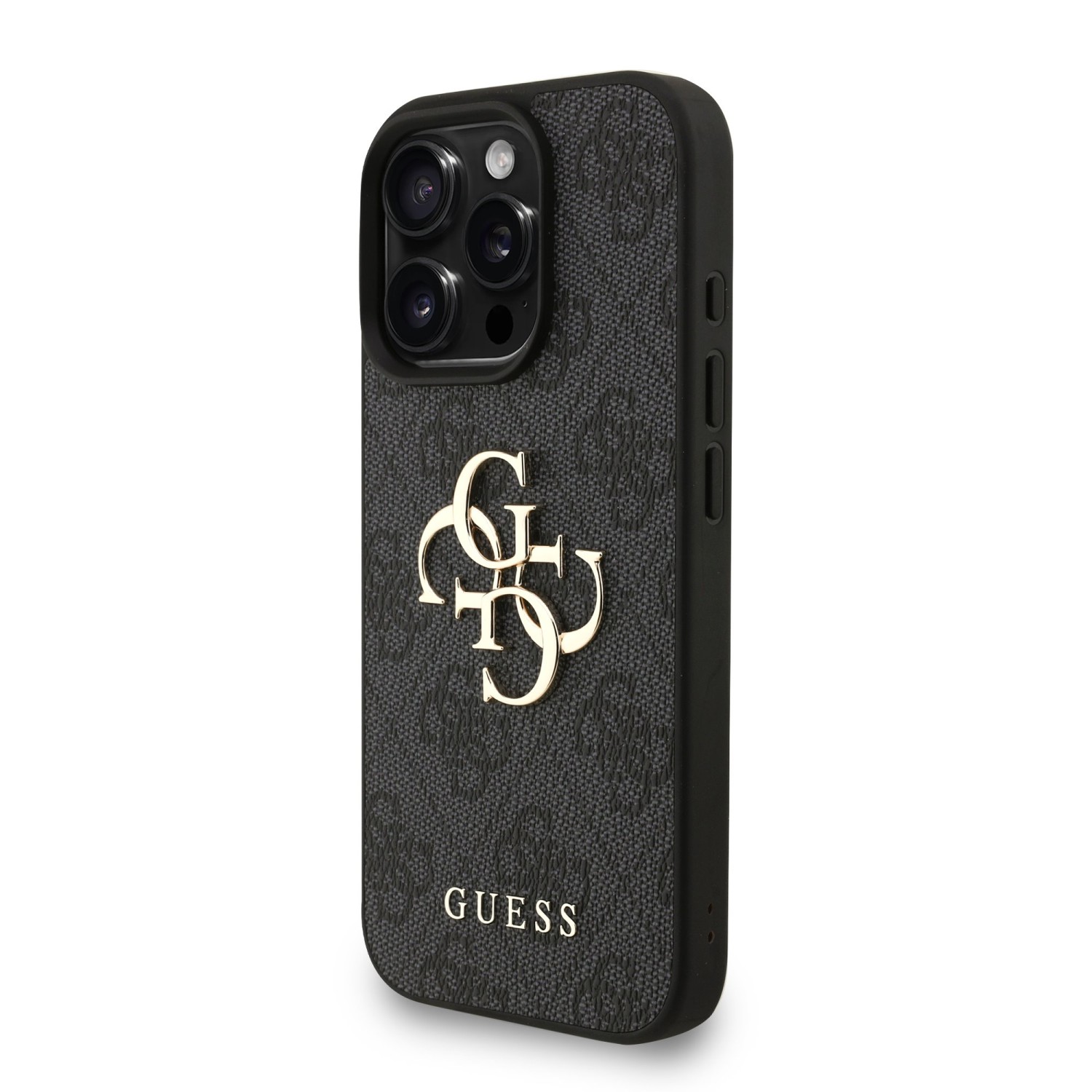 Guess PU 4G Metal Logo Strap Zadní Kryt pro iPhone 16 Pro Max Black