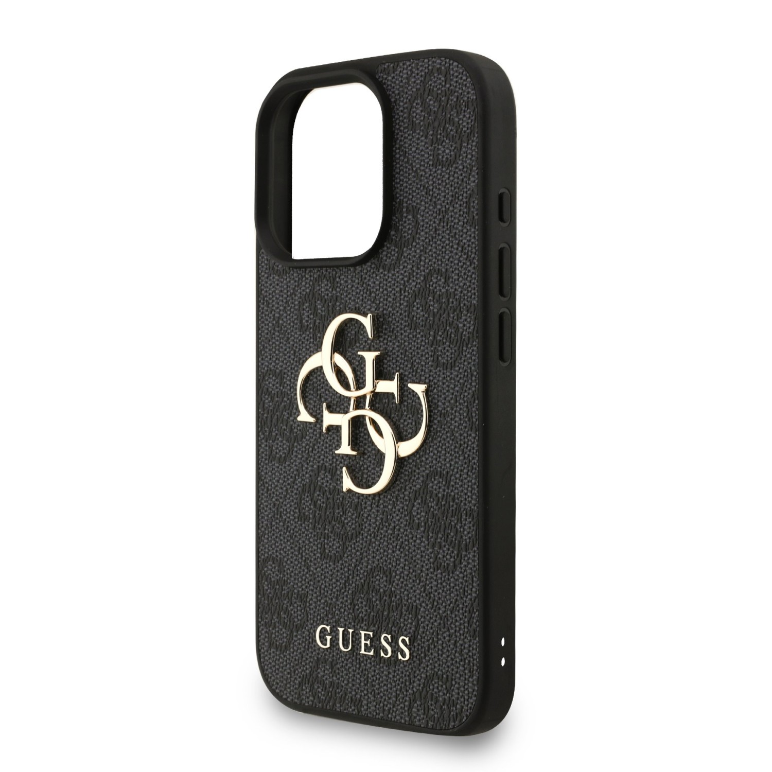 Guess PU 4G Metal Logo Strap Zadní Kryt pro iPhone 16 Pro Max Black