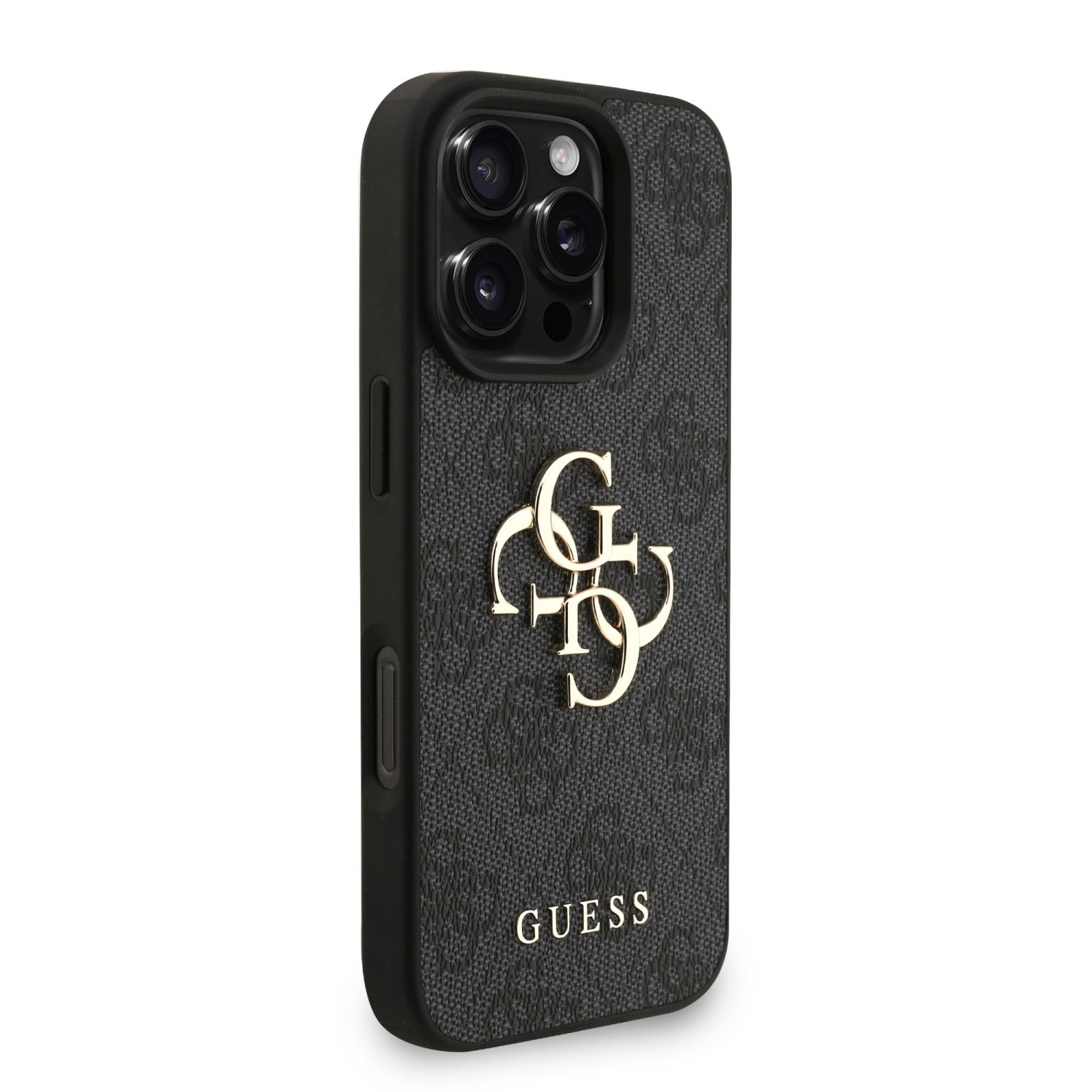 Guess PU 4G Metal Logo Strap Zadní Kryt pro iPhone 16 Pro Black