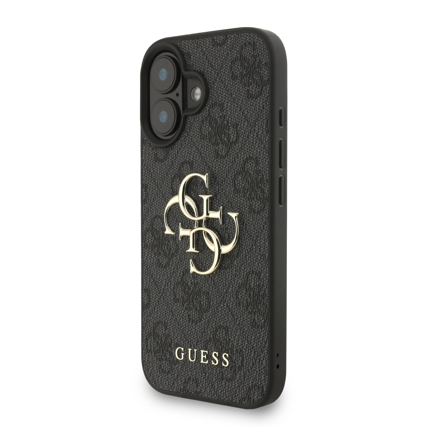 Guess PU 4G Metal Logo Strap Zadní Kryt pro iPhone 16 Black