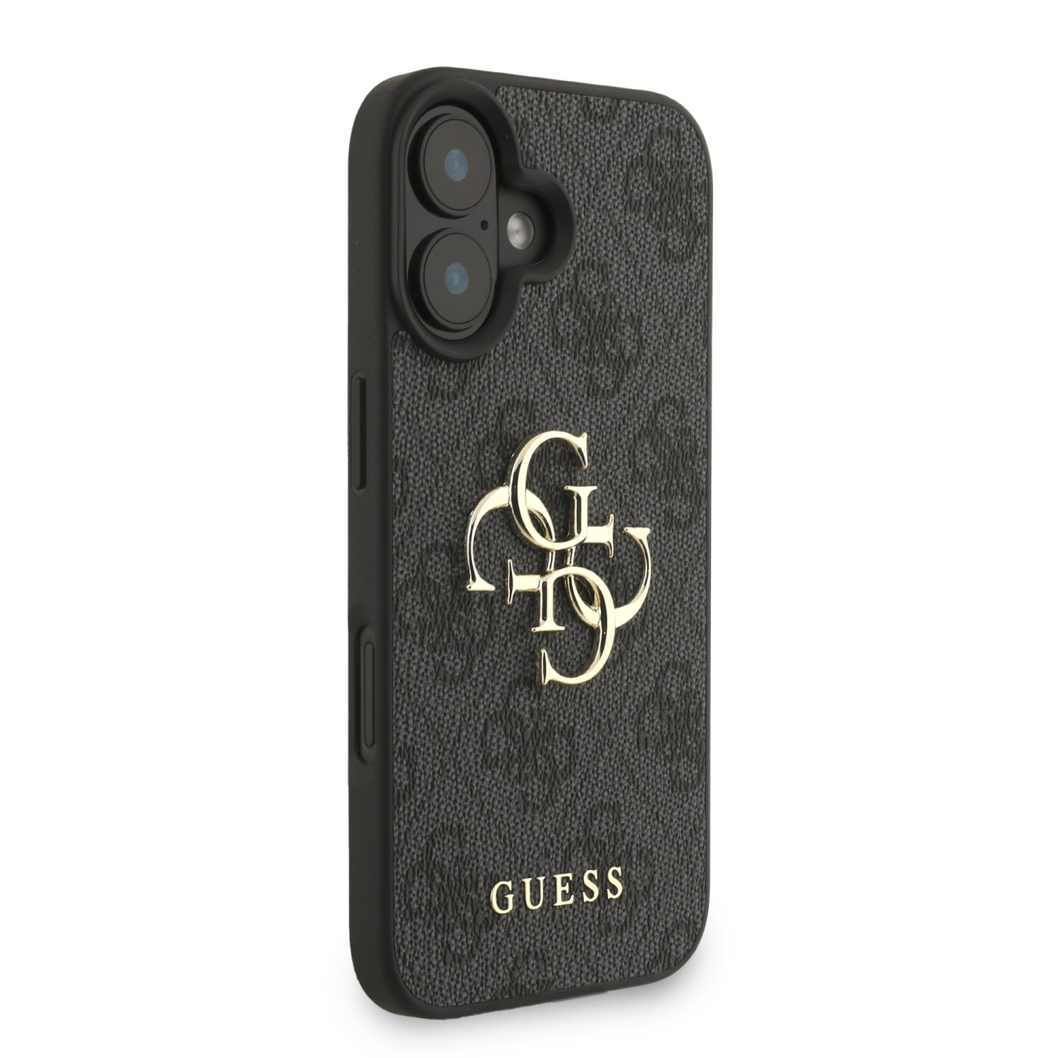 Guess PU 4G Metal Logo Strap Zadní Kryt pro iPhone 16 Black