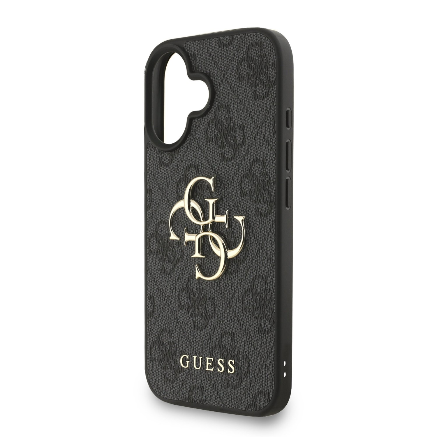Guess PU 4G Metal Logo Strap Zadní Kryt pro iPhone 16 Black