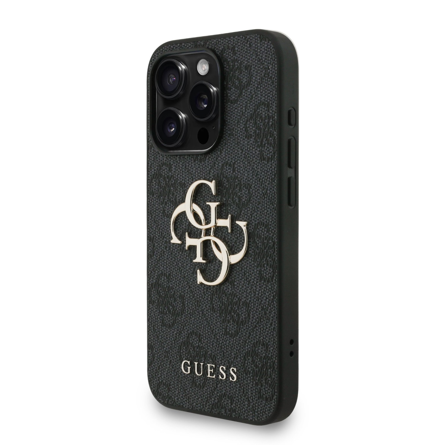 Guess PU 4G Metal Logo Strap Zadní Kryt pro iPhone 15 Pro Max Black