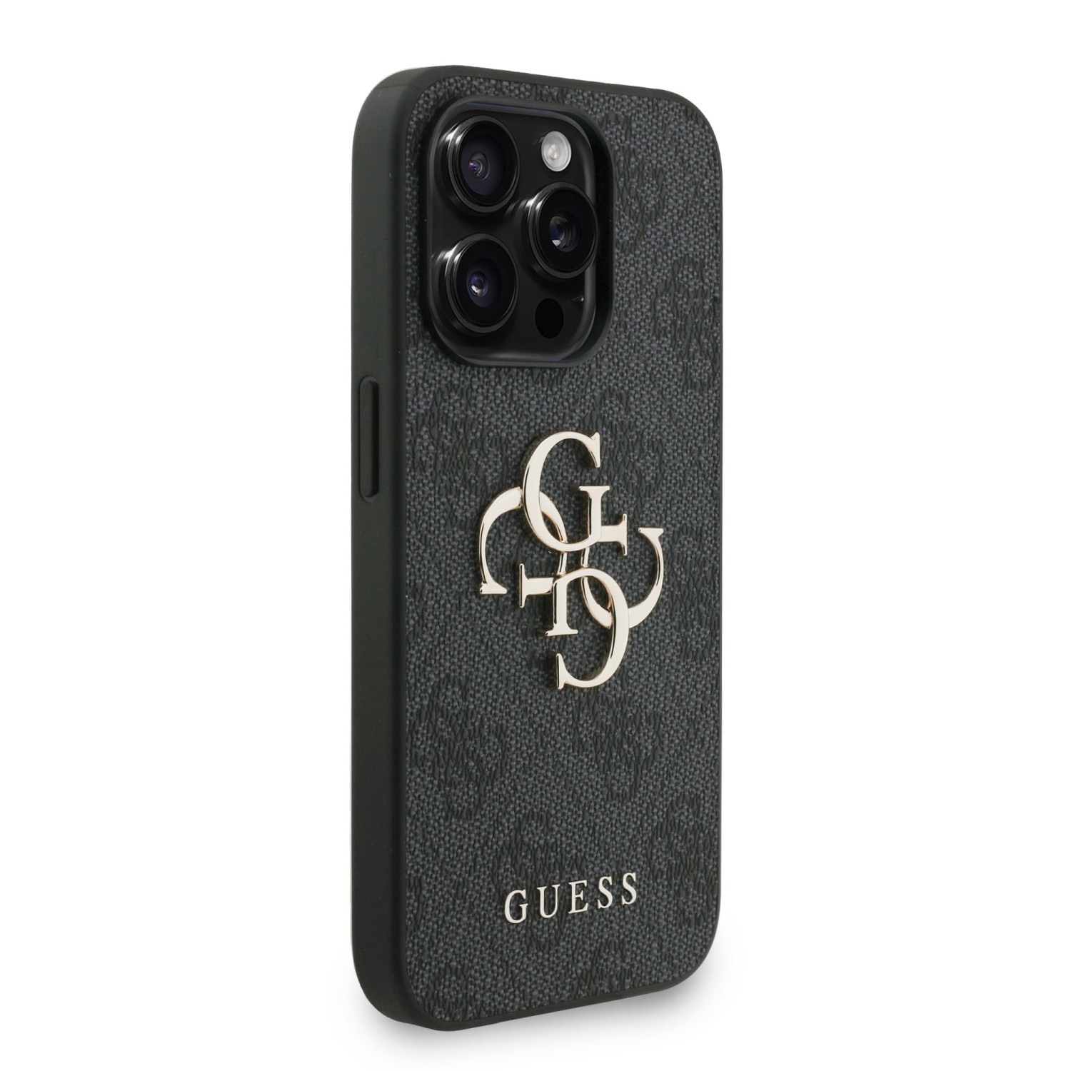 Guess PU 4G Metal Logo Strap Zadní Kryt pro iPhone 15 Pro Max Black