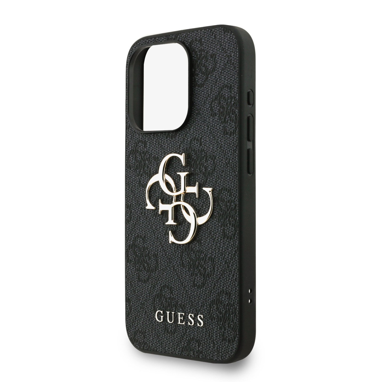 Guess PU 4G Metal Logo Strap Zadní Kryt pro iPhone 15 Pro Max Black