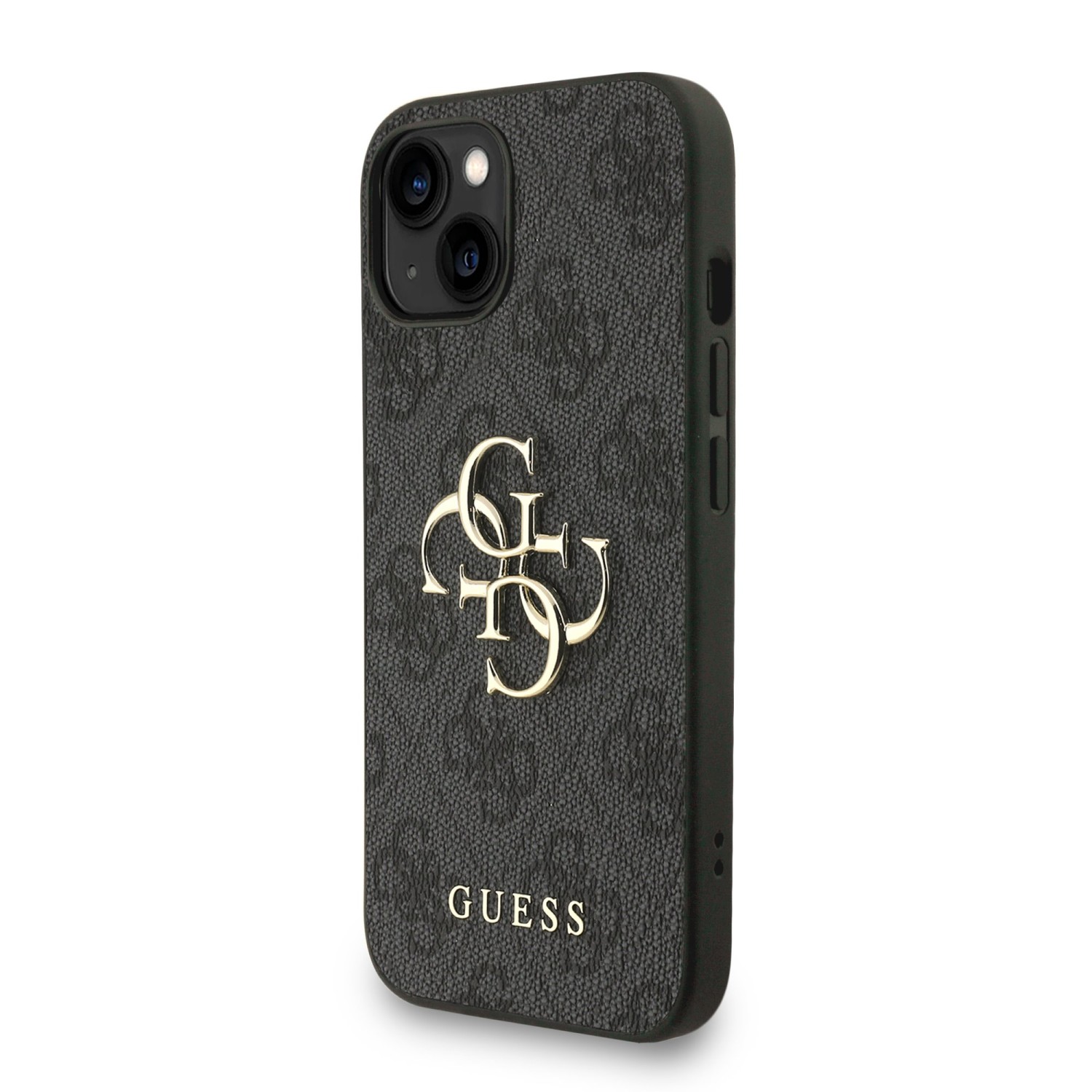 Guess PU 4G Metal Logo Strap Zadní Kryt pro iPhone 15 Black