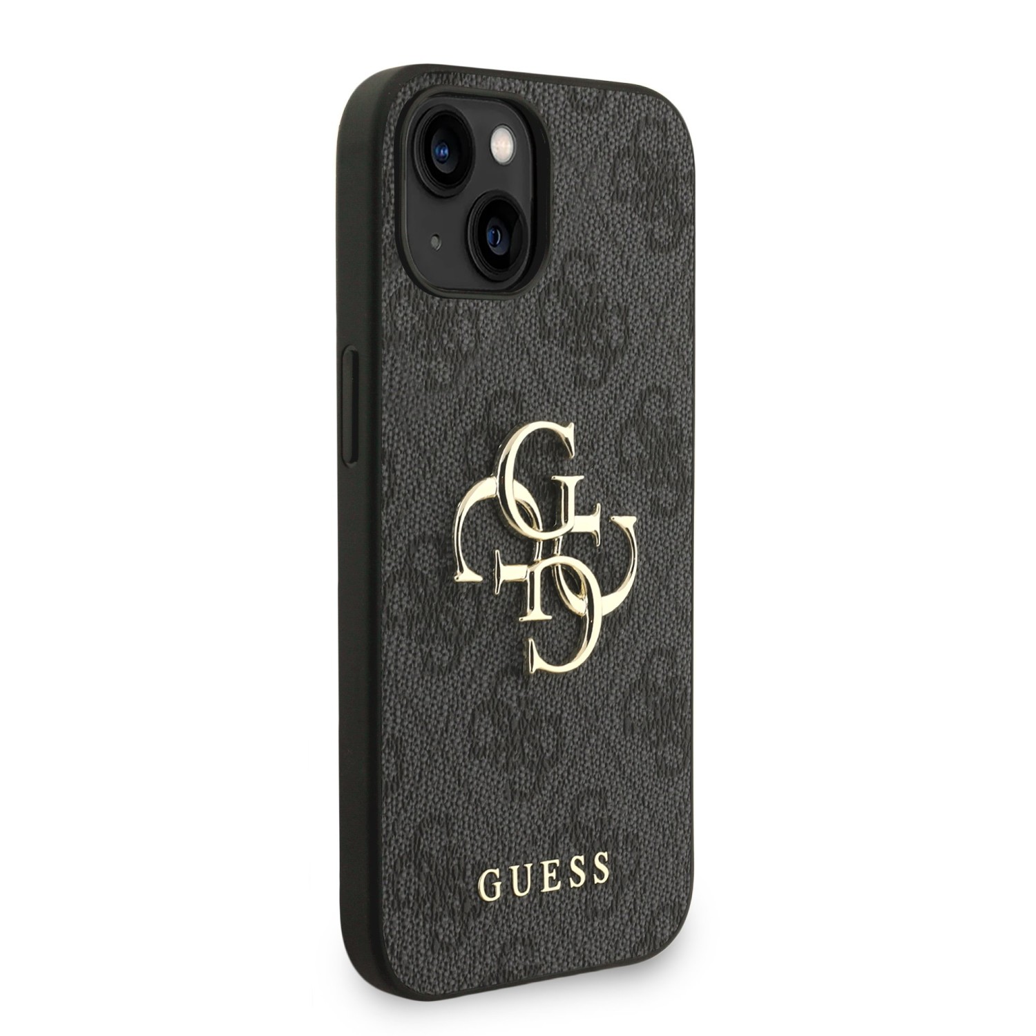 Guess PU 4G Metal Logo Strap Zadní Kryt pro iPhone 15 Black