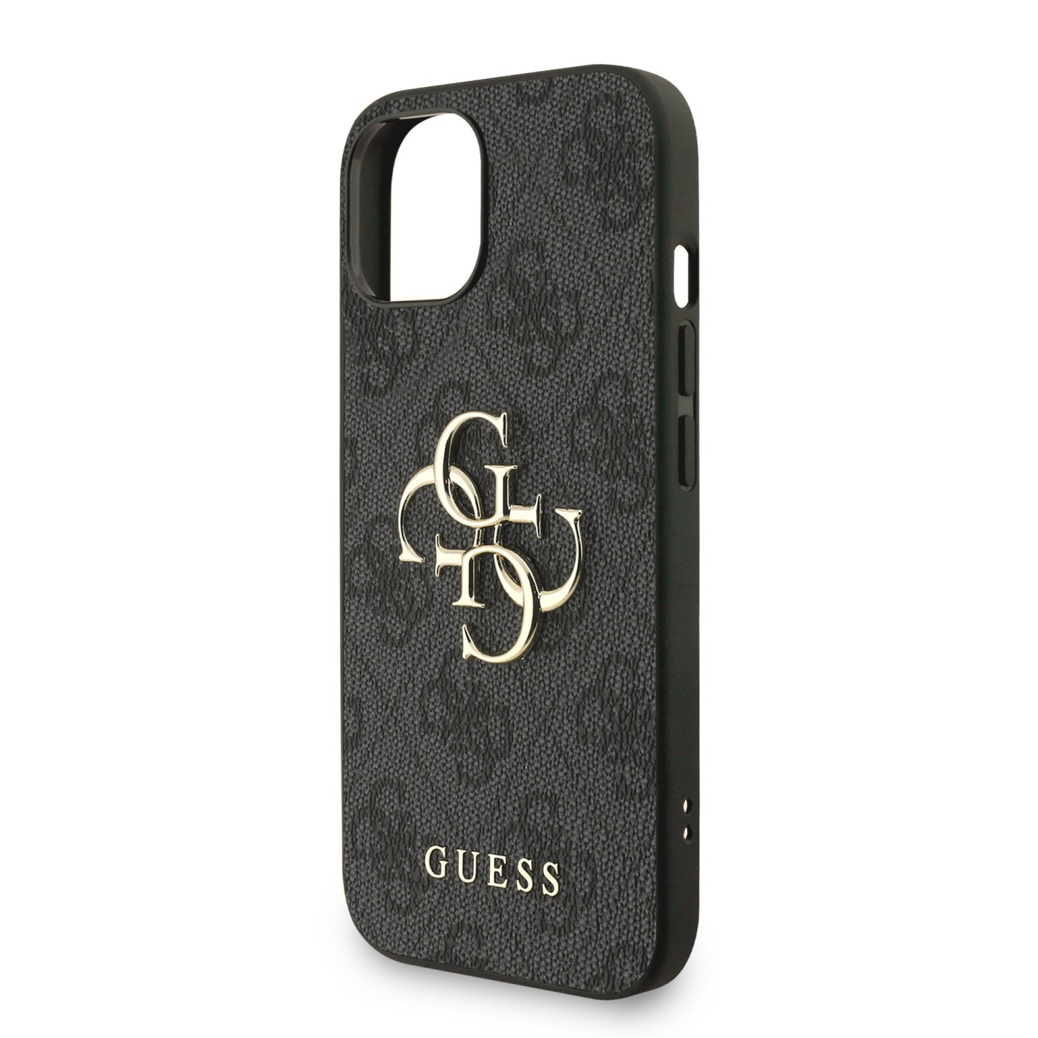 Guess PU 4G Metal Logo Strap Zadní Kryt pro iPhone 15 Black