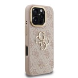 Guess PU 4G Metal Logo Stand Camera Frame Zadní Kryt pro iPhone 16 Pro Max Pink