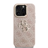 Guess PU 4G Metal Logo Stand Camera Frame Zadní Kryt pro iPhone 15 Pro Max Pink