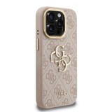 Guess PU 4G Metal Logo Stand Camera Frame Zadní Kryt pro iPhone 15 Pro Pink