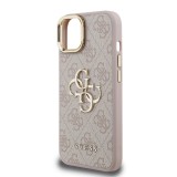 Guess PU 4G Metal Logo Stand Camera Frame Zadní Kryt pro iPhone 15 Pink