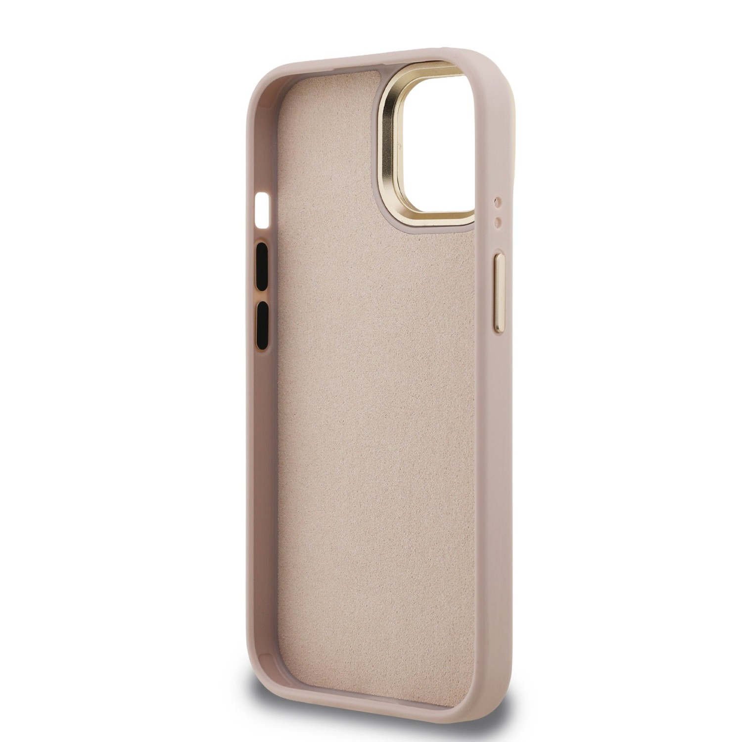 Guess PU 4G Metal Logo Stand Camera Frame Zadní Kryt pro iPhone 15 Pink