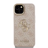 Guess PU 4G Metal Logo Stand Camera Frame Zadní Kryt pro iPhone 13 Pink