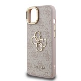 Guess PU 4G Metal Logo Stand Camera Frame Zadní Kryt pro iPhone 13 Pink