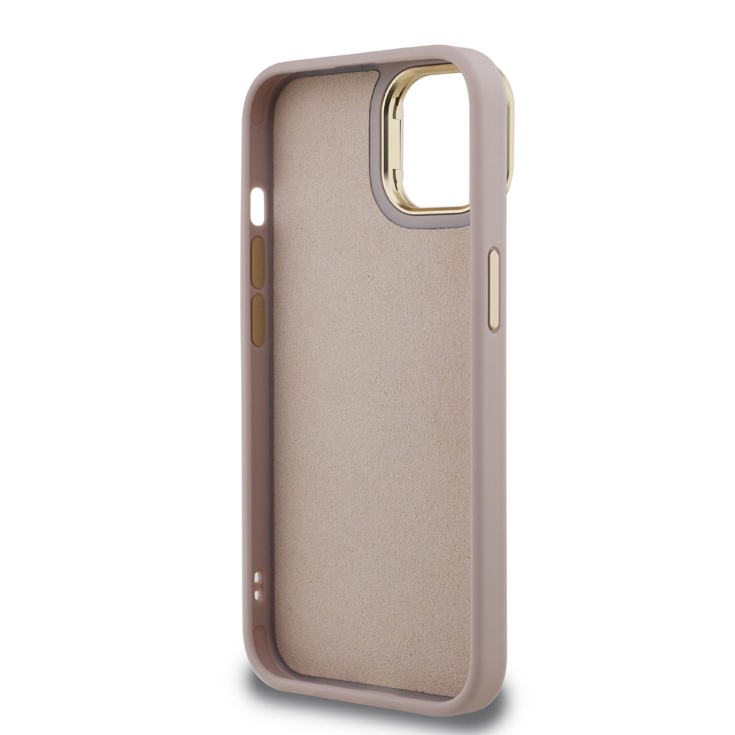 Guess PU 4G Metal Logo Stand Camera Frame Zadní Kryt pro iPhone 13 Pink