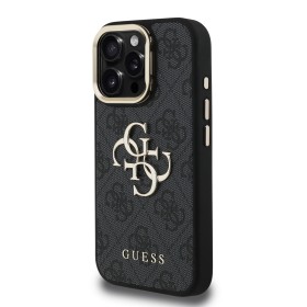 Zadný kryt Guess PU 4G Metal Logo Stand Camera Frame pre Aplle iPhone 16 Pro, čierna