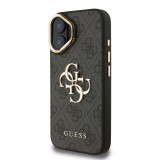 Guess PU 4G Metal Logo Stand Camera Frame Zadní Kryt pro iPhone 16 Black