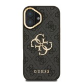 Guess PU 4G Metal Logo Stand Camera Frame Zadní Kryt pro iPhone 16 Black